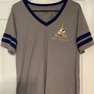 Disney Gray and Navy Women's V-Neck Tee